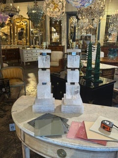 Pair of Large Scale Rock Crystal Block Lamps