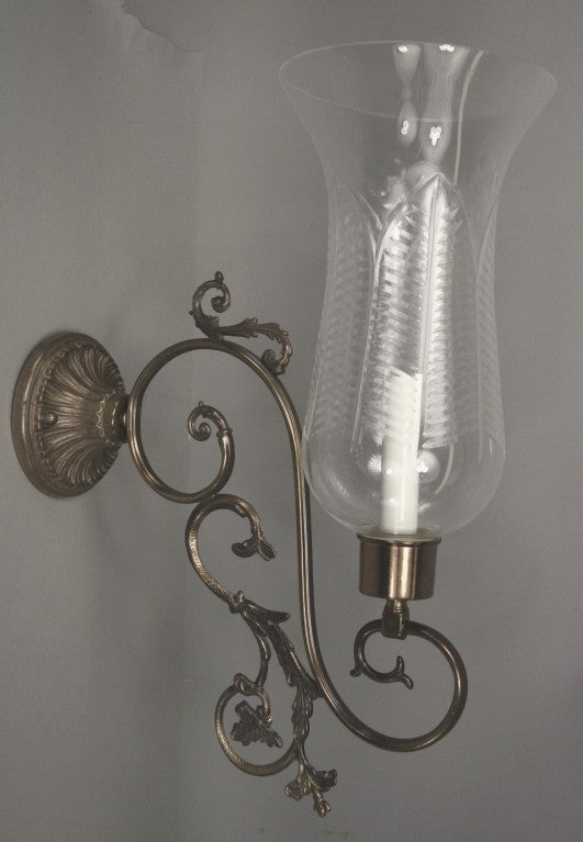 20th Century Nautical  Scrolled-Arm Hurricane Sconces