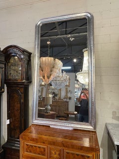 Pair of Large Scale Silver Leaf Louis Philippe Mirrors with x Pattern