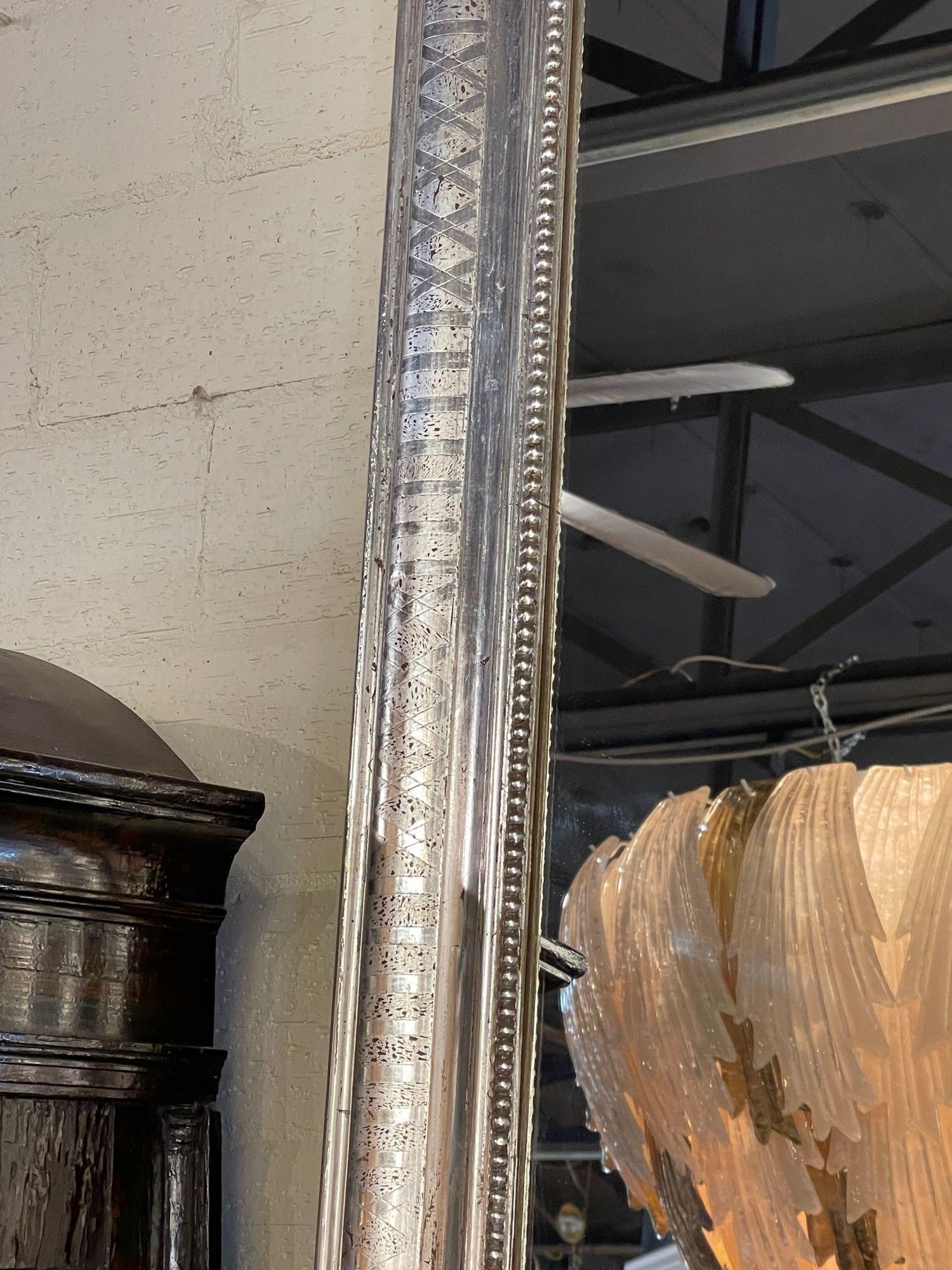 Pair of Large Scale Silver Leaf Louis Philippe Mirrors with x Pattern 1