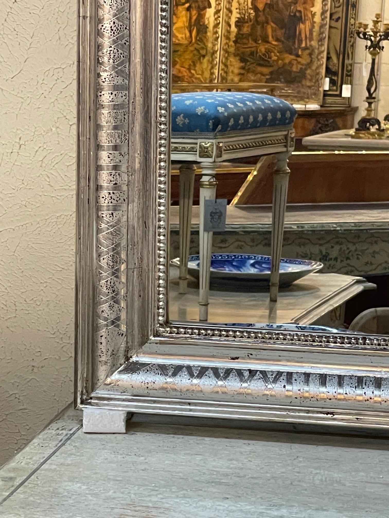 Pair of Large Scale Silver Louis Philippe Mirrors In Good Condition In Dallas, TX