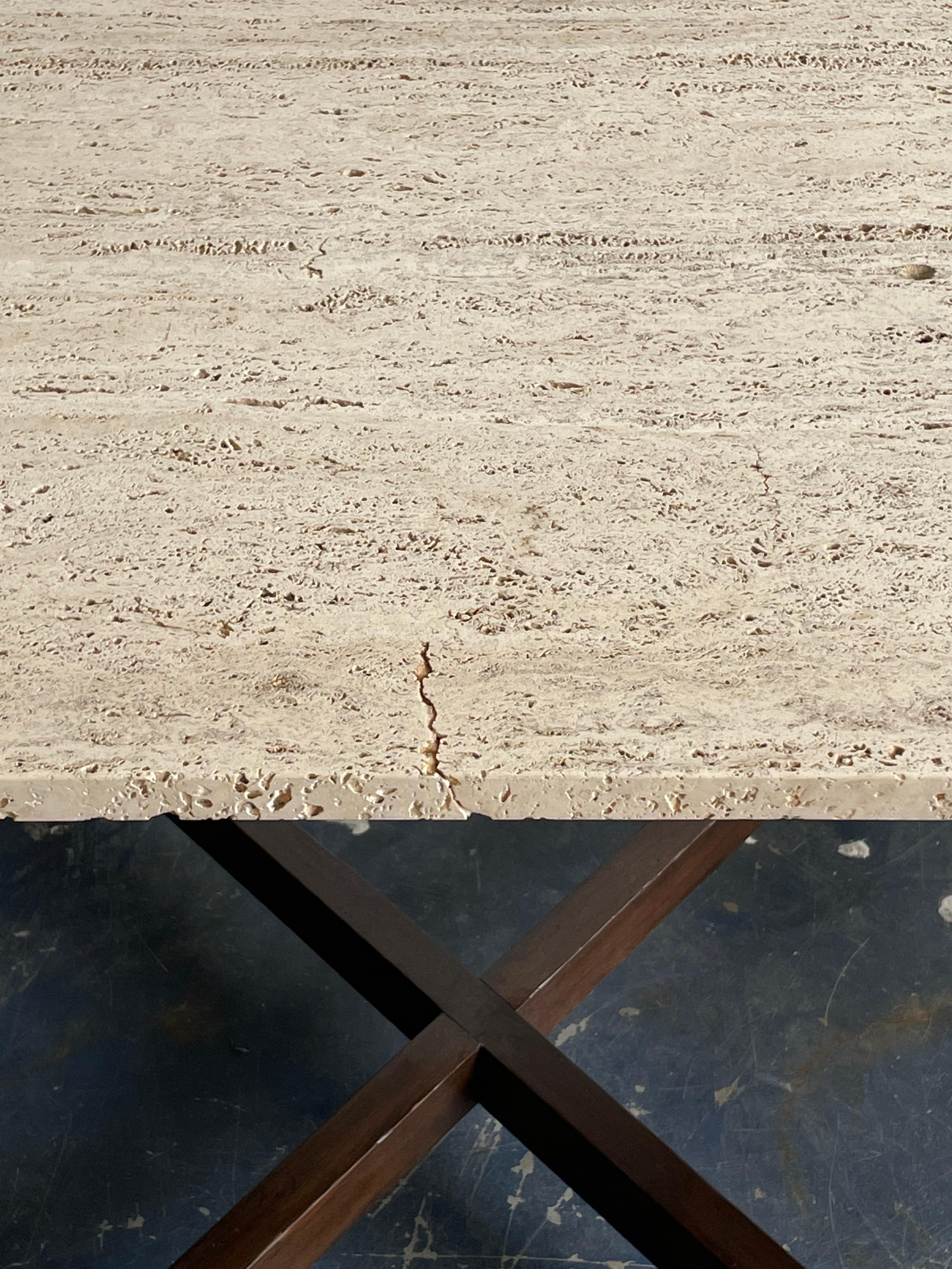 Pair Sofa / Console Tables with Travertine Tops Attr. to Edward Wormley/ Dunbar 8