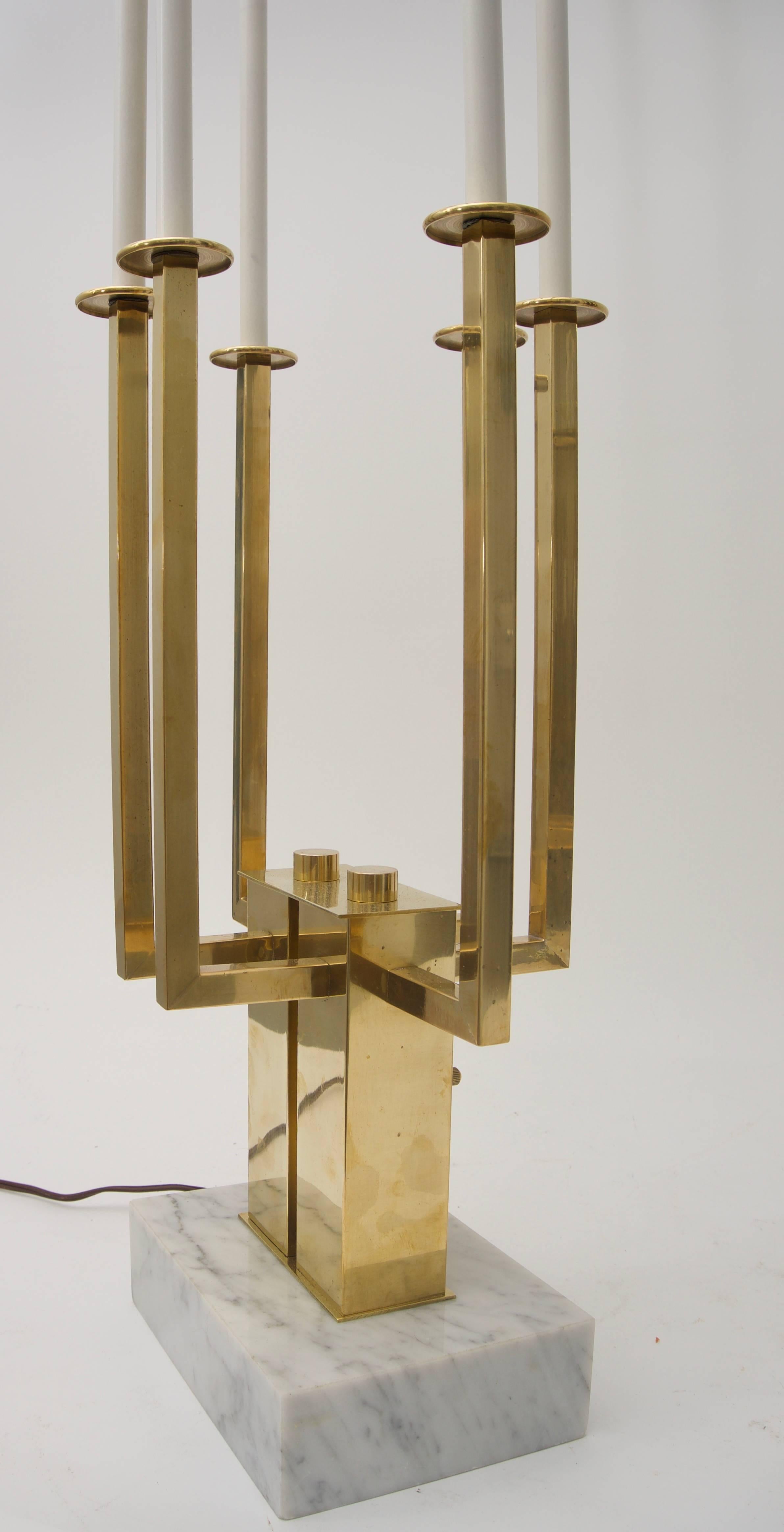 Pair of Large Scale Stiffel Brass and Marble Table Lamps 1