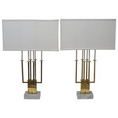 Pair of Large Scale Stiffel Brass and Marble Table Lamps
