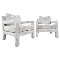 Pair of Large Scale Upholstered Parsons Style Armchairs