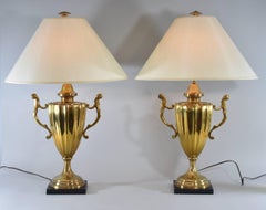 Pair of Large Scale Urn Form Brass Table Lamps by Chapman, 1985
