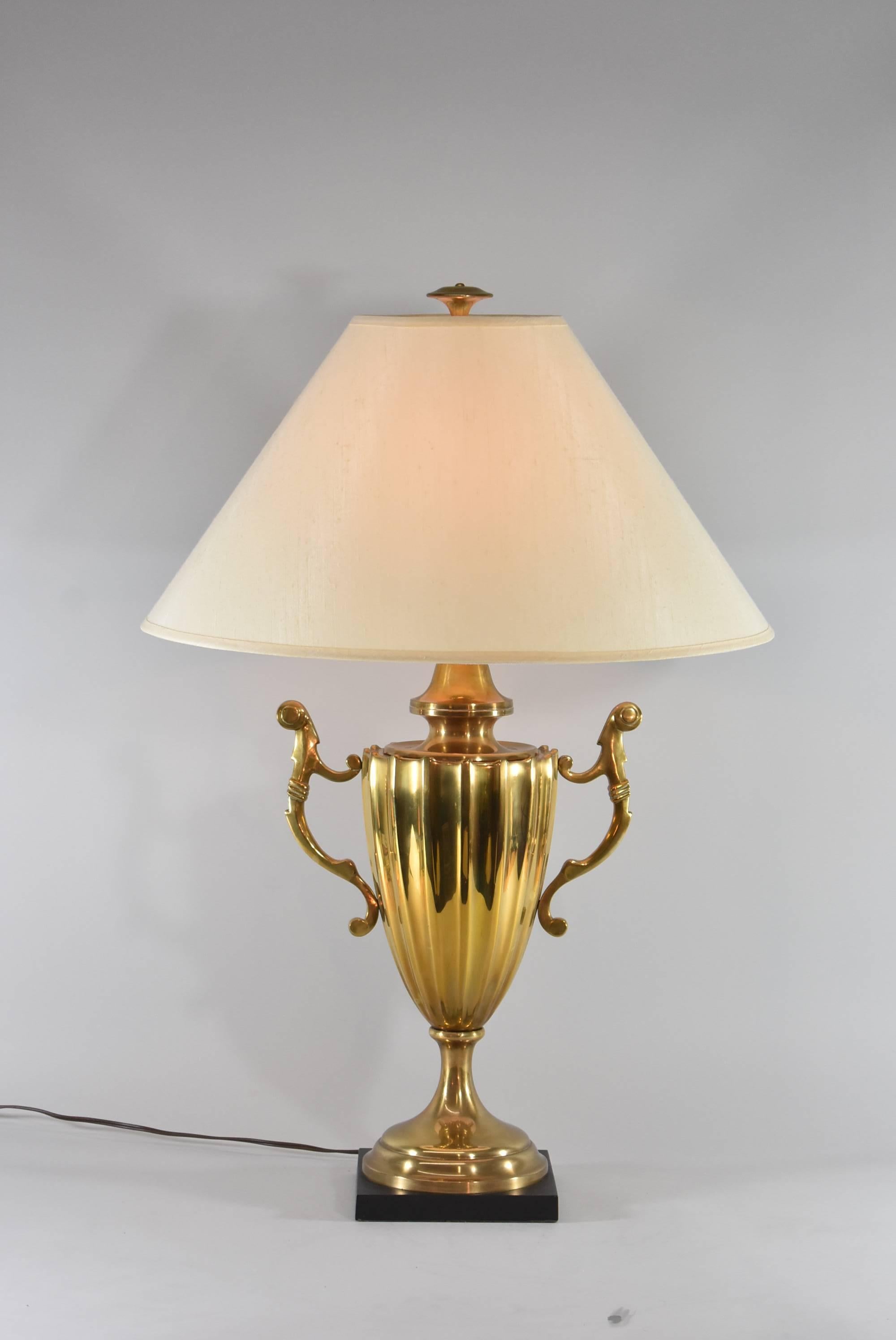 Regency Pair of Large Scale Urn Form Brass Table Lamps by Chapman, 1985