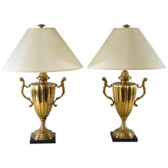 Pair of Large Scale Urn Form Brass Table Lamps by Chapman, 1985