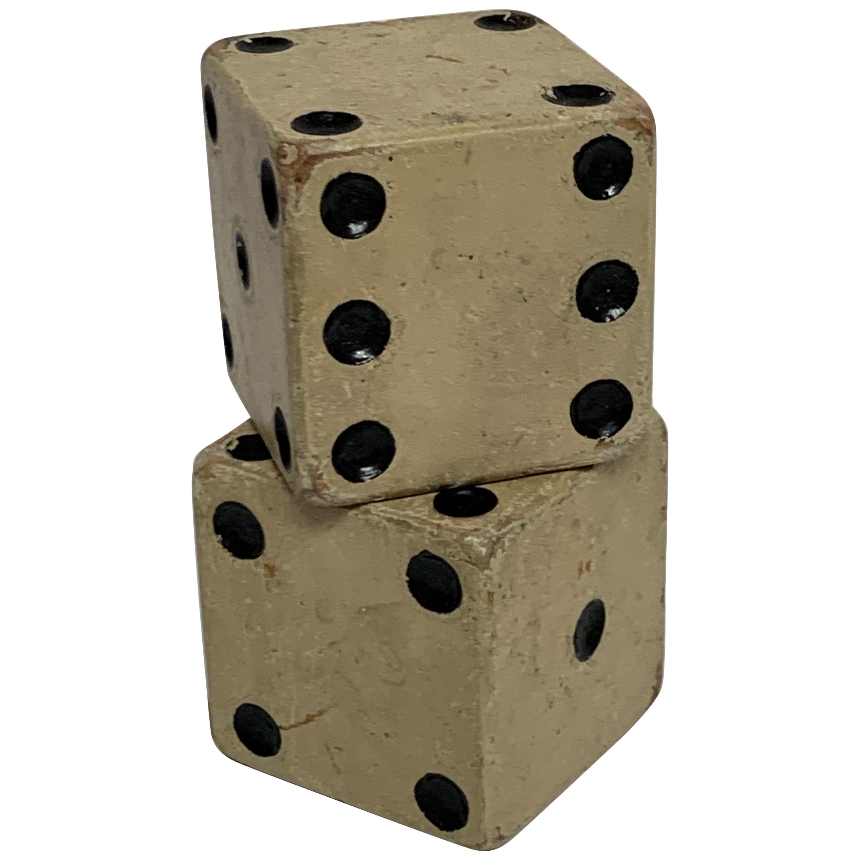 Pair of Large Scale Vintage Wooden Casino Dice For Sale at 1stDibs