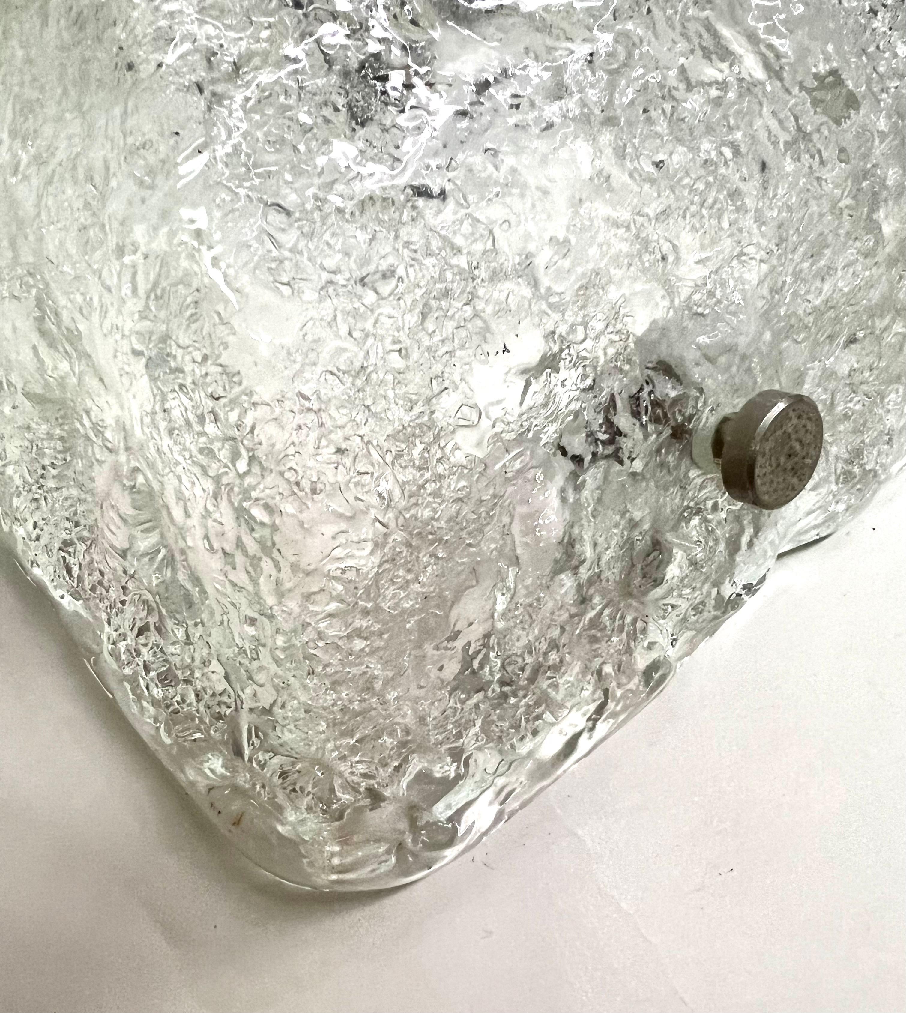 Pair of Large Scandinavian Mid-Century Ice Glass Sconces Attr, to Tapio Wirkkala For Sale 3
