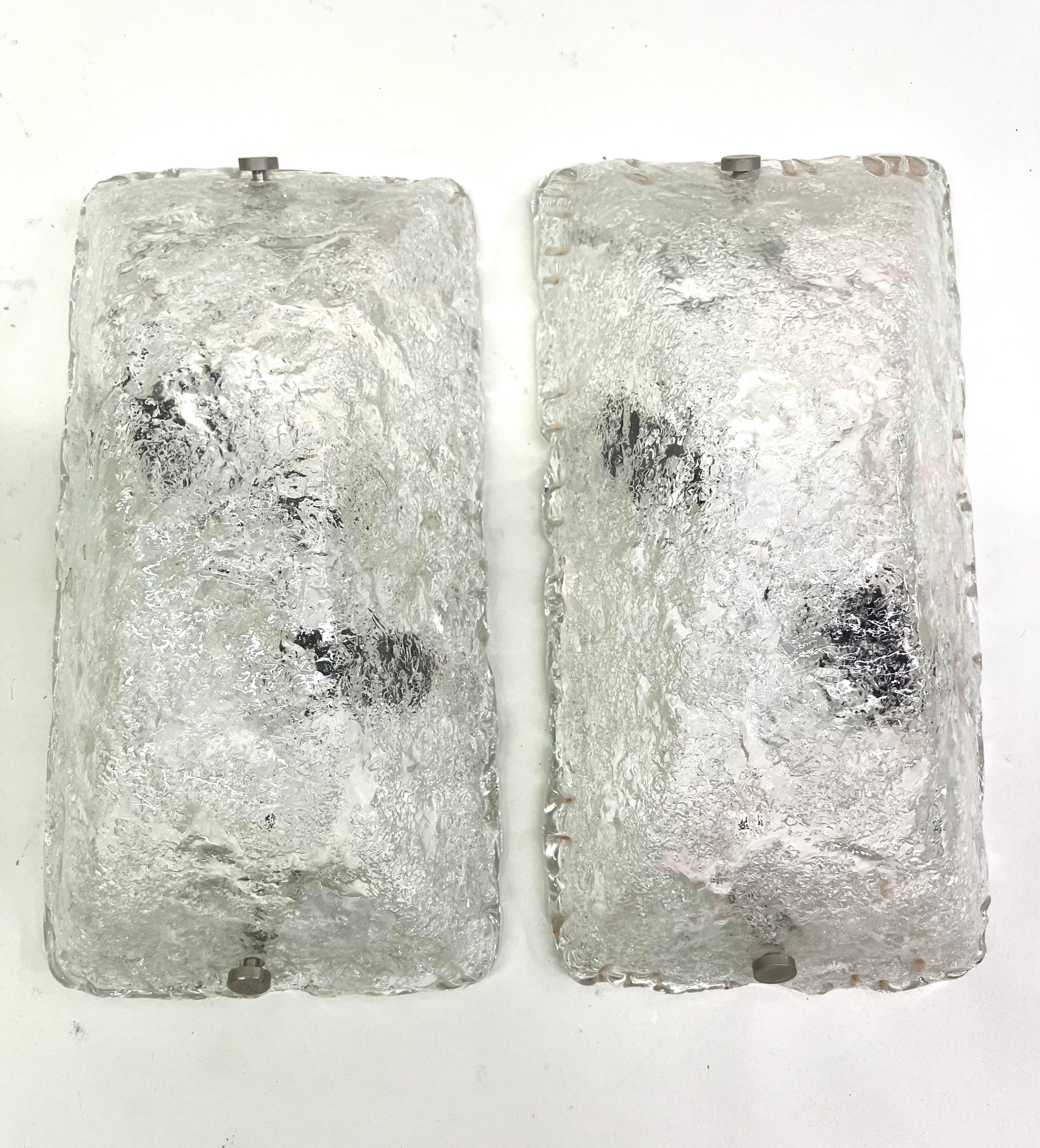 Mid-Century Modern Pair of Large Scandinavian Mid-Century Ice Glass Sconces Attr, to Tapio Wirkkala For Sale