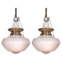 Pair of Large Schoolhouse Gas Lamps