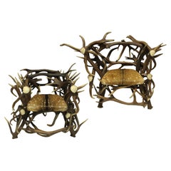 Antique Pair of Large Scottish Antler Trophy Chairs