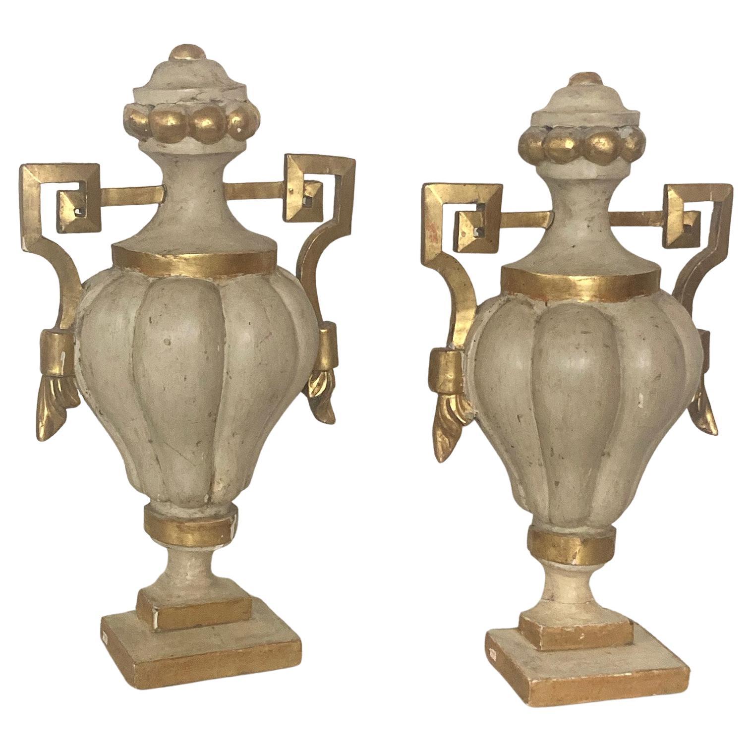 Pair of Large Sculptural Architectonic Antique Golden Wood Elements, Italy, 1800 For Sale