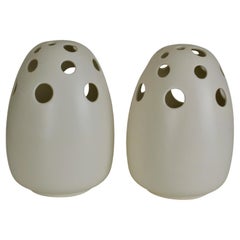 Pair of Large Sculptural Cream Ceramic Vases