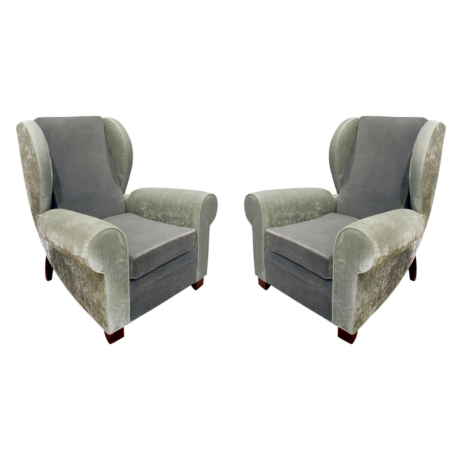 Pair of Large Sculptural French Wing Chairs, 1930s