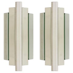 Pair of Large Sculptural Mirror Glass Wall Flush Mounts Sconces, 1960s