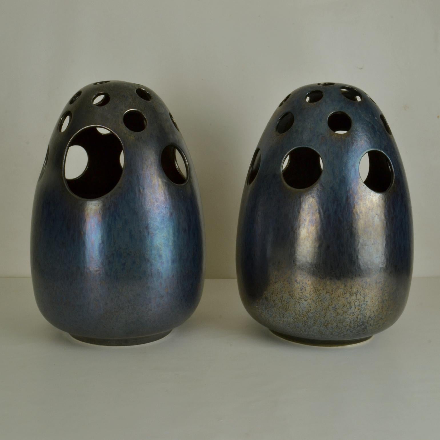 Contemporary Pair of Large Sculptural Perforated Ceramic Vases For Sale