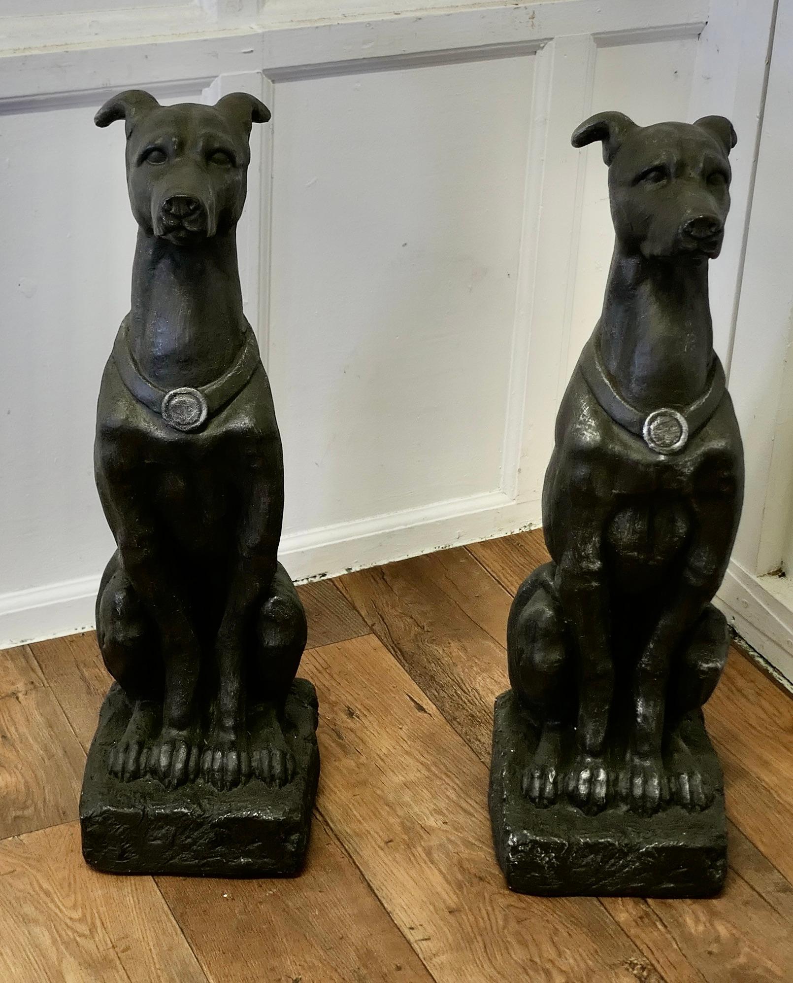 Folk Art Pair of Large Sculptured  Greyhound Dogs For Sale