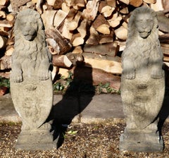 Pair of Large Sculptures of English Stone Heraldic Lions