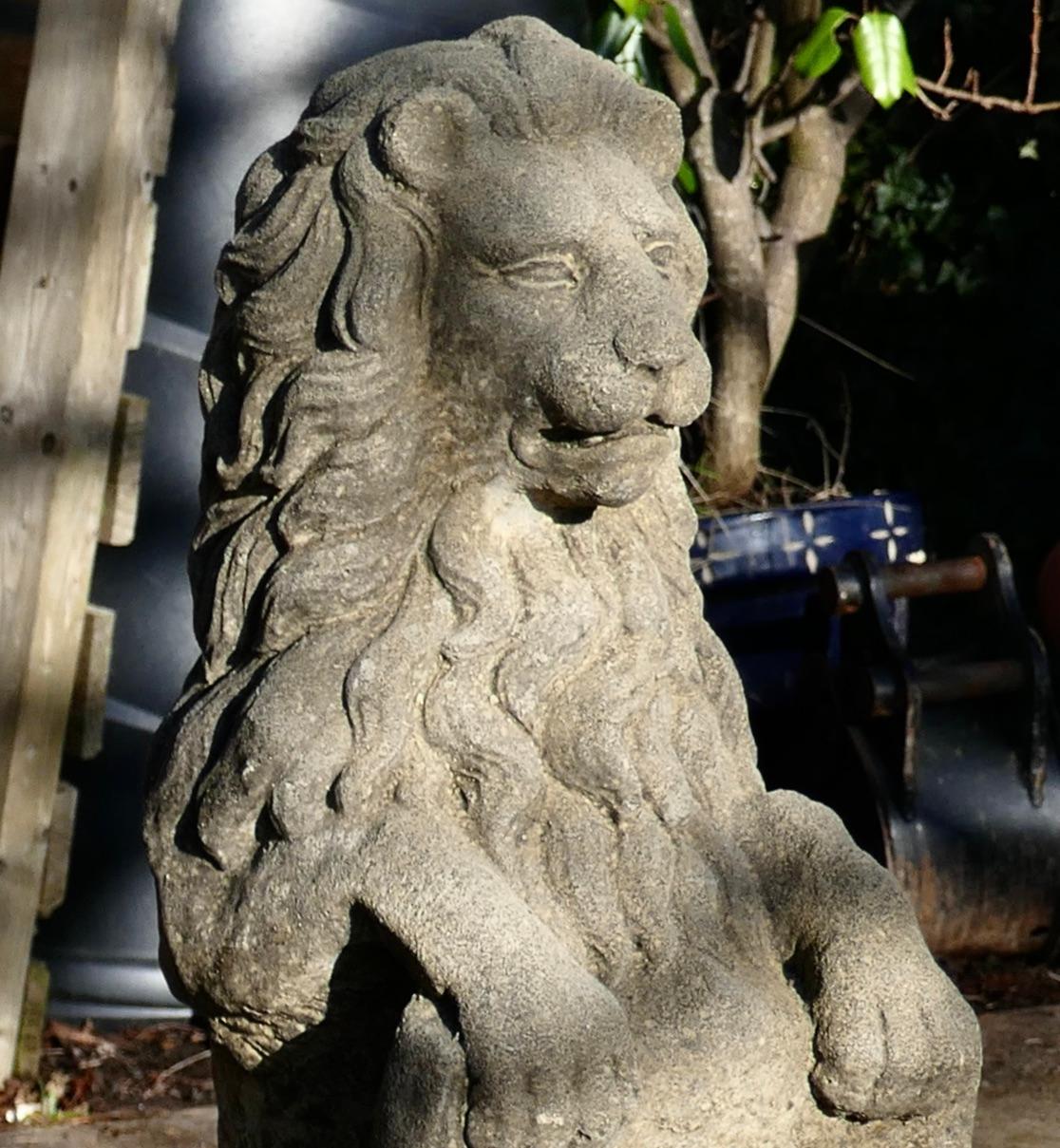 Cast Stone Pair of Large Sculptures of English Stone Heraldic Lions