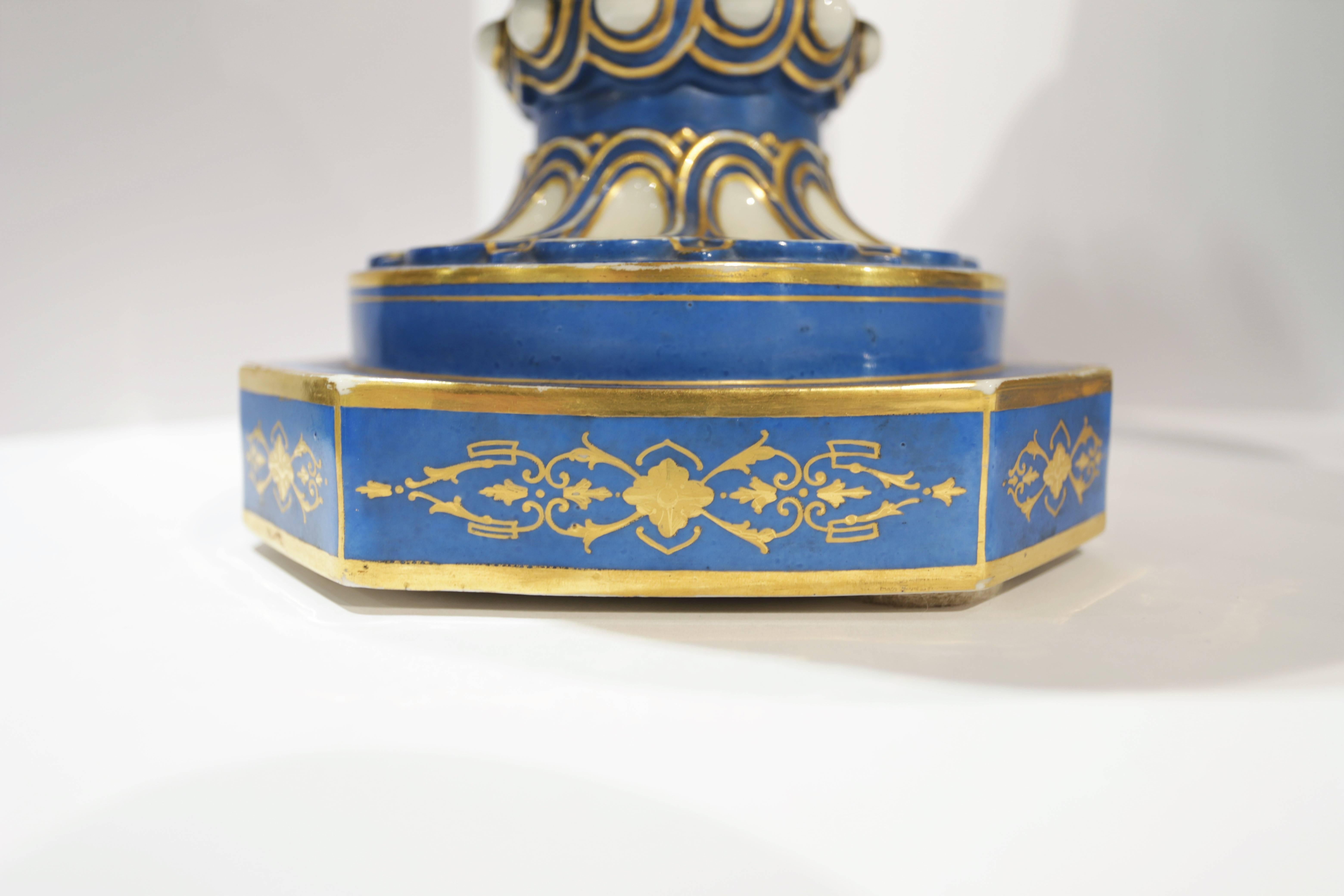 Late 19th Century Pair of Large Sevres Style Celeste Blue Portrait Urns