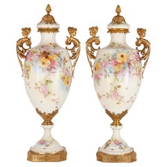 Pair of Large Sèvres-style Porcelain and Gilt-Metal Vases