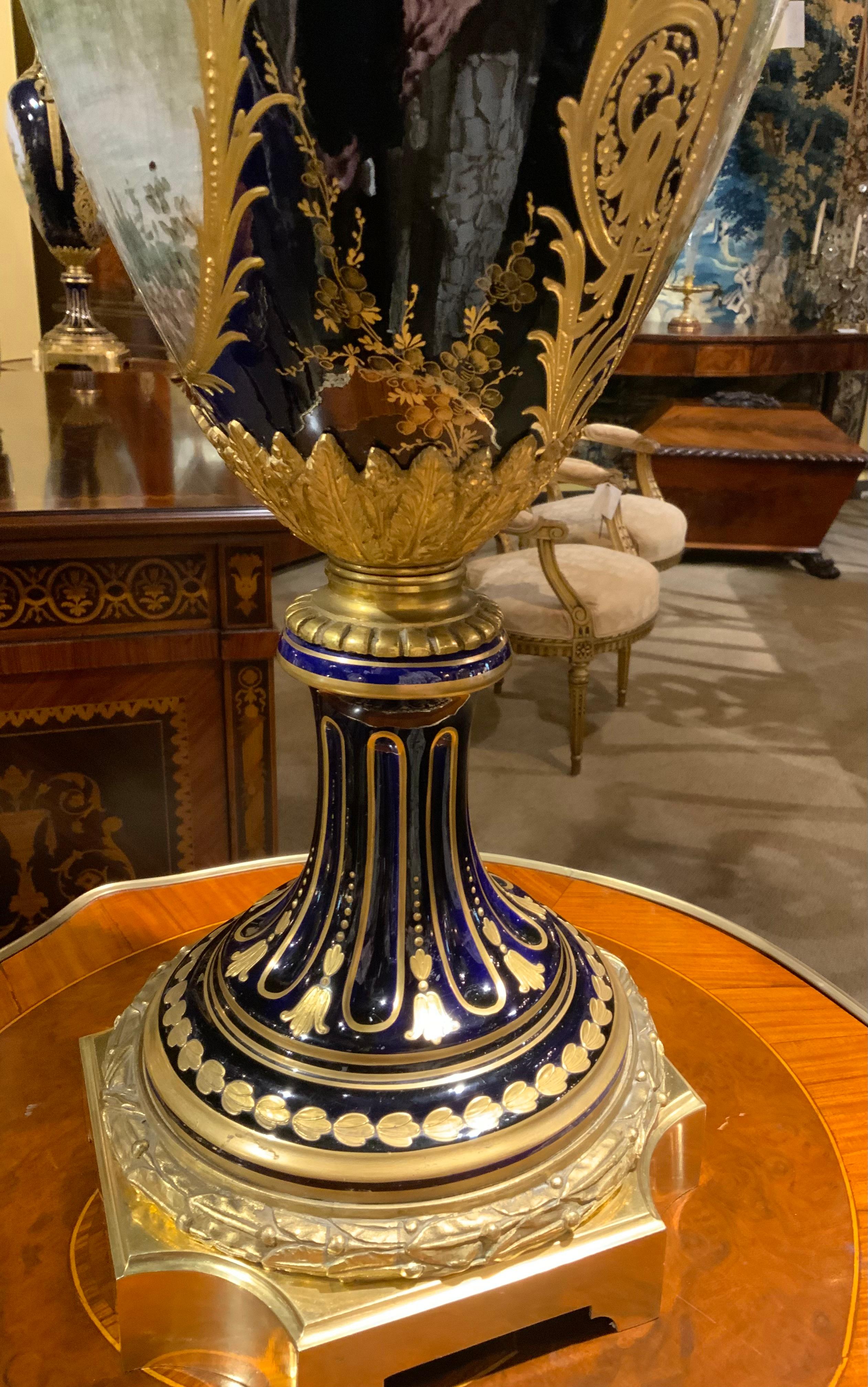 Pair of large Sevres urns, 19 th century cobalt blue For Sale 5