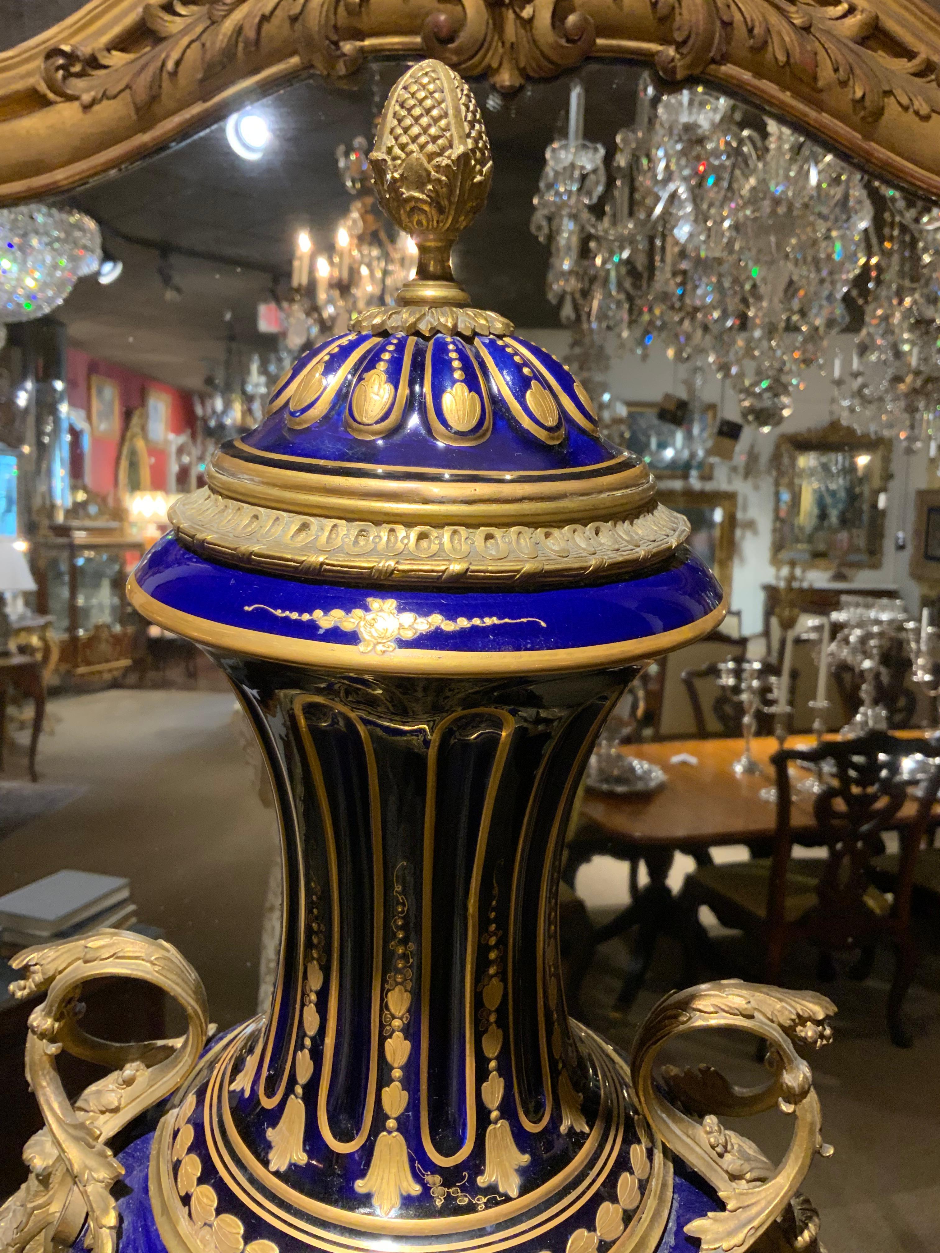 Pair of large Sevres urns, 19 th century cobalt blue For Sale 10