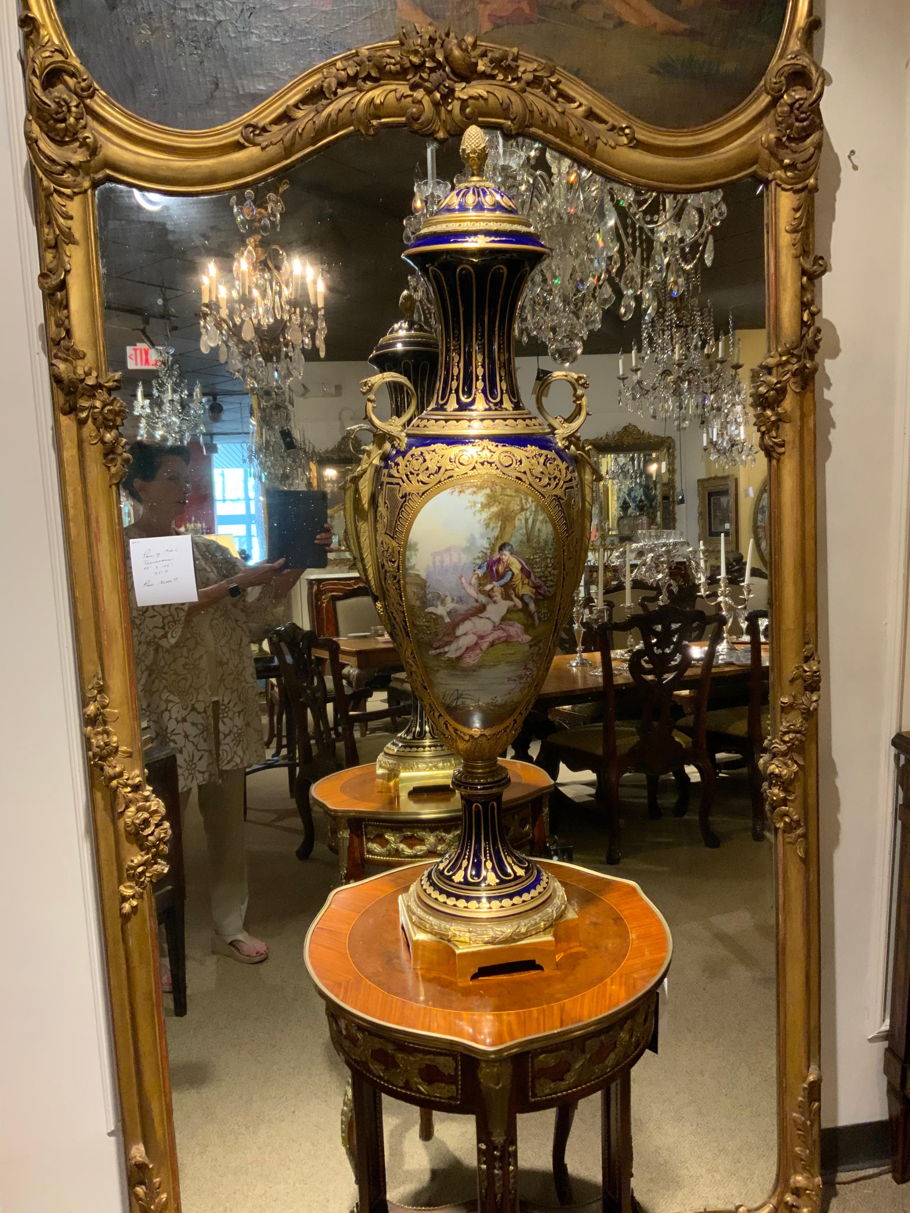 Pair of large Sevres urns, 19 th century cobalt blue For Sale 12