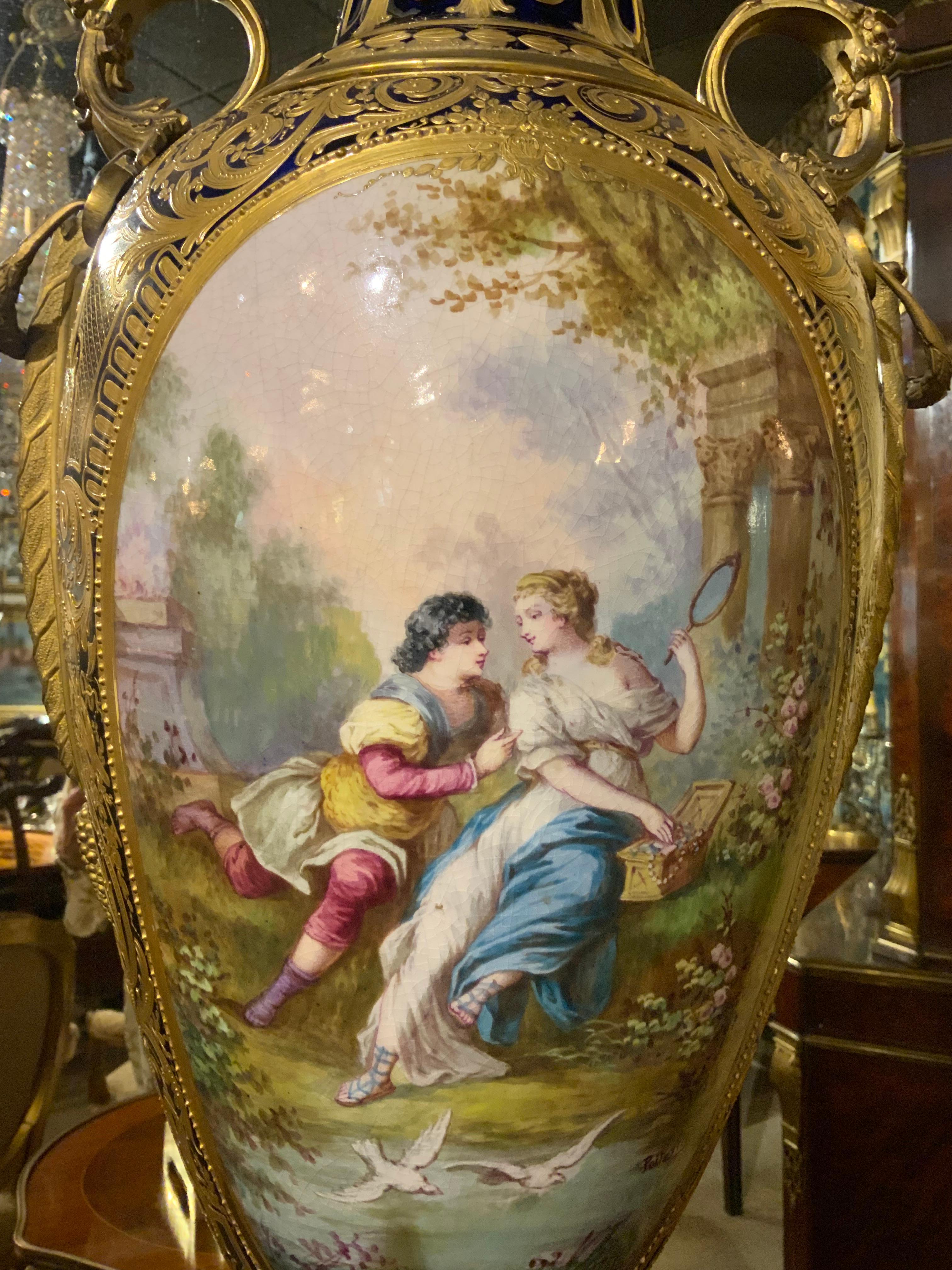 Pair of large Sevres urns, 19 th century cobalt blue For Sale 1