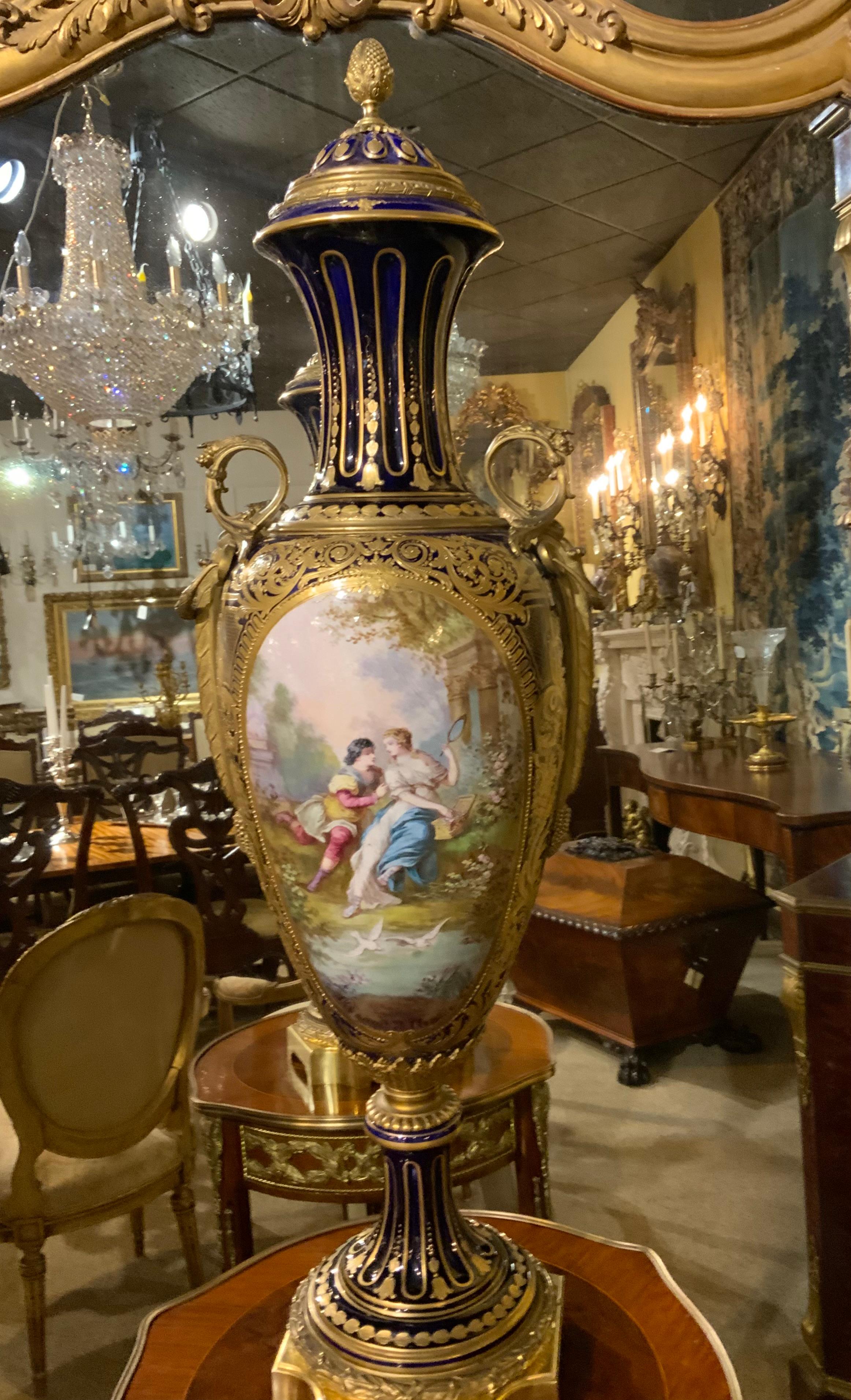 Pair of large Sevres urns, 19 th century cobalt blue For Sale 2
