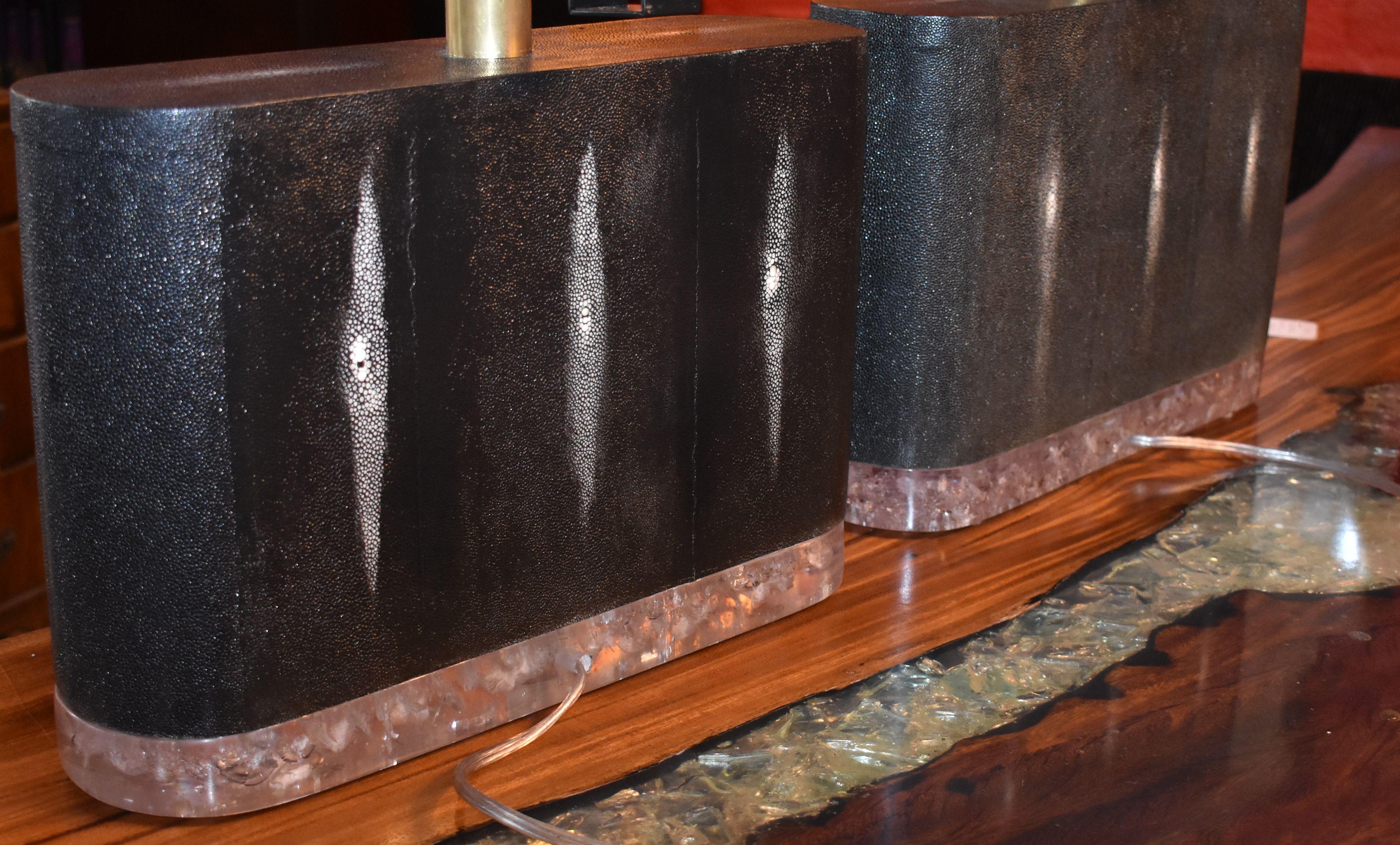 Pair of Large Shagreen and Resin with Brass Shades 2