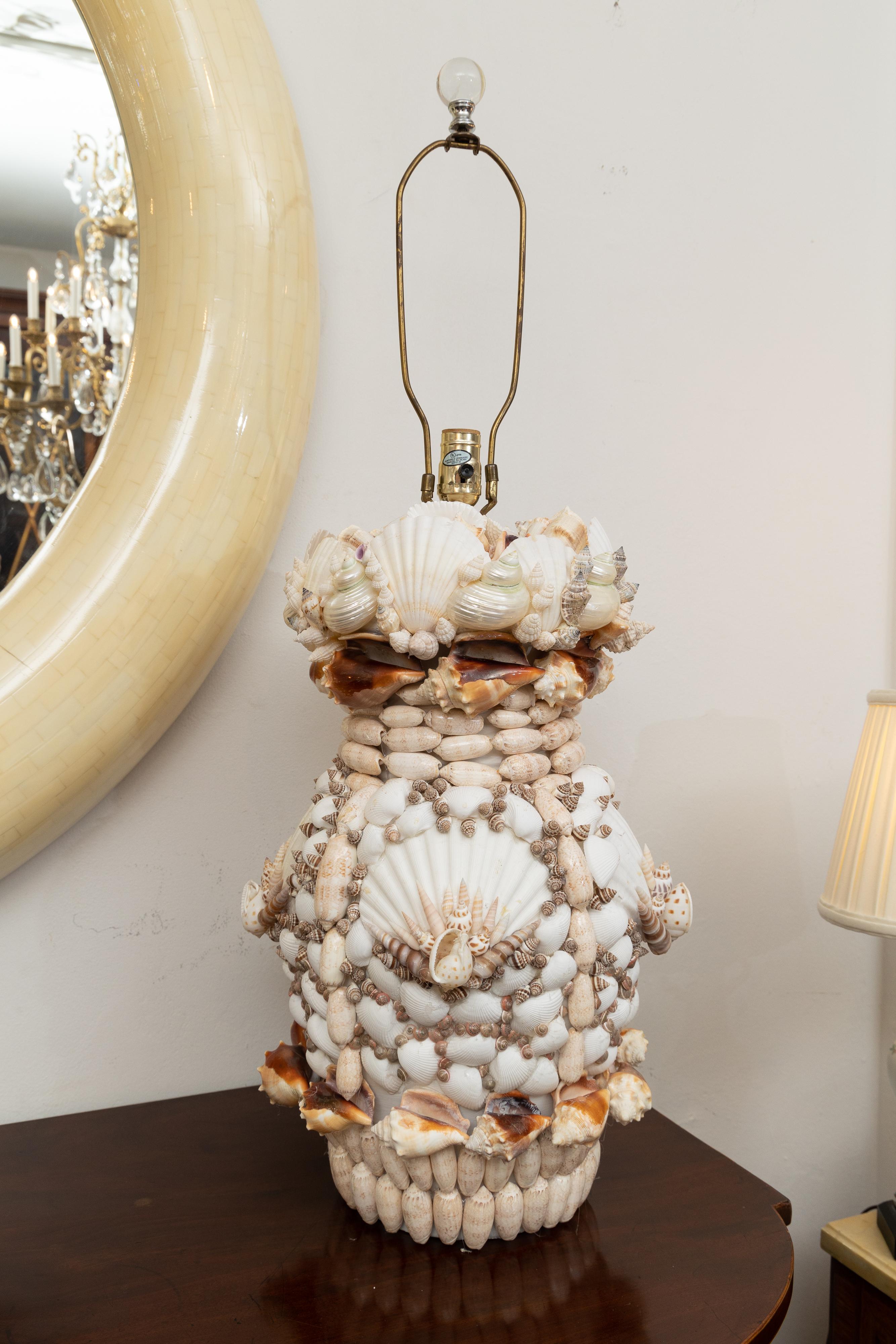 American Pair of Large Shell Encrusted Table Lamps For Sale