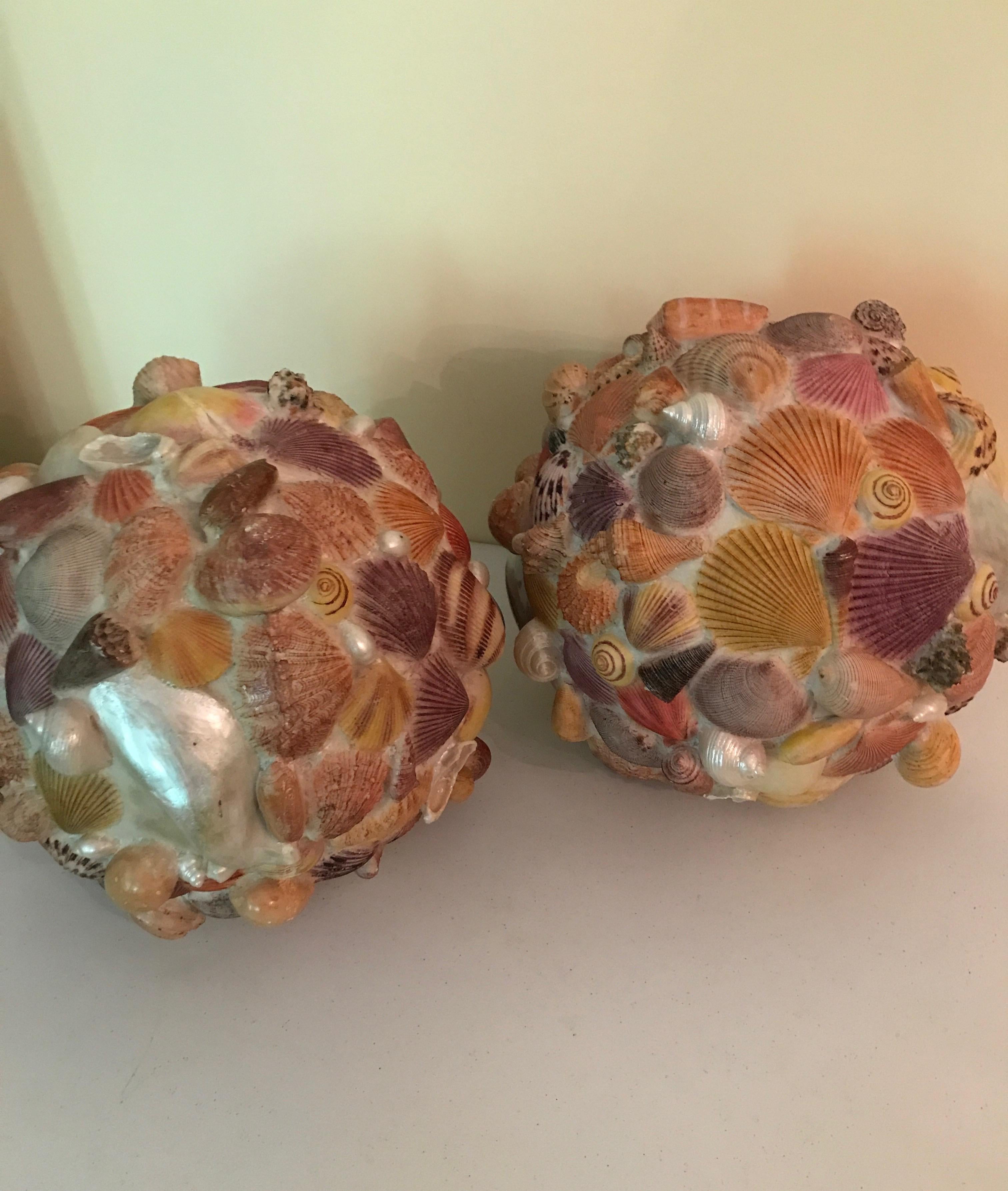 Pair of Large Shell Topiary Balls For Sale 1