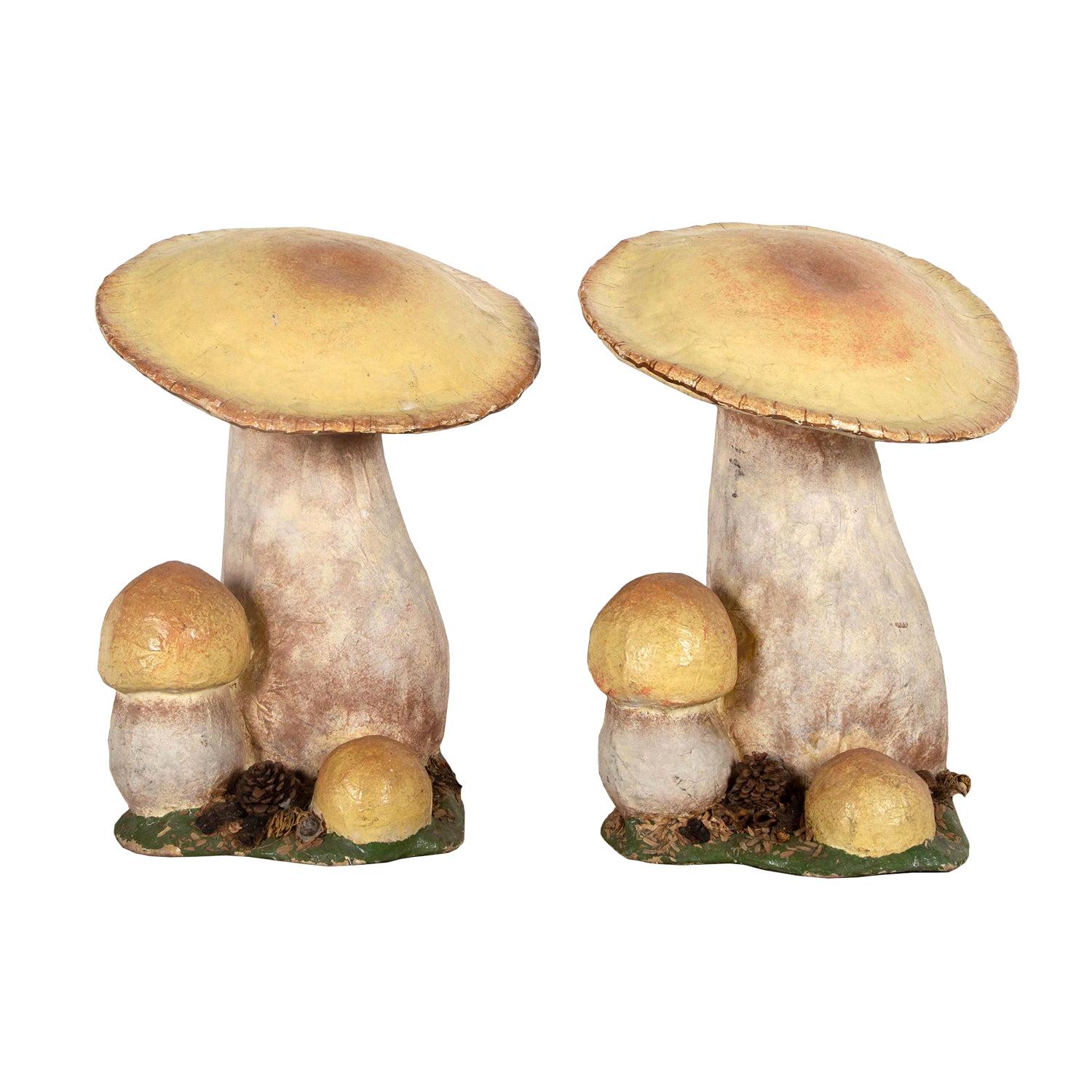 Pair of Large Shop Display Papier Mache Mushrooms