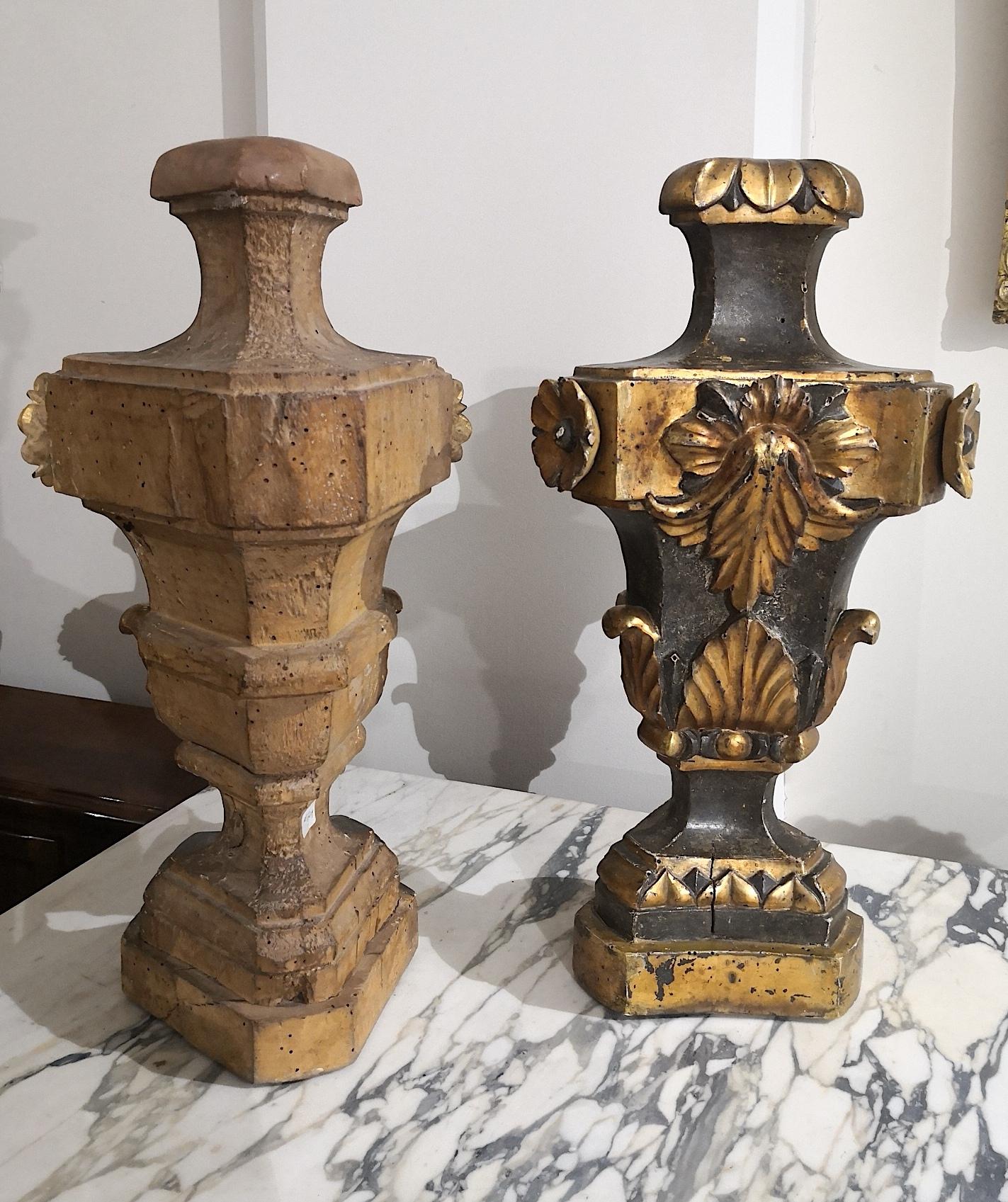 Pair of Large Sicilian 17th Century Painted & Parcel-Gilt Church Altar Ornaments In Fair Condition In New York, NY