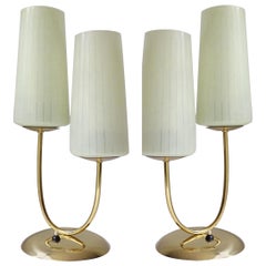 Pair of Large italian Table Lamps, Brass Glass, 1950s, Stilnovo Style