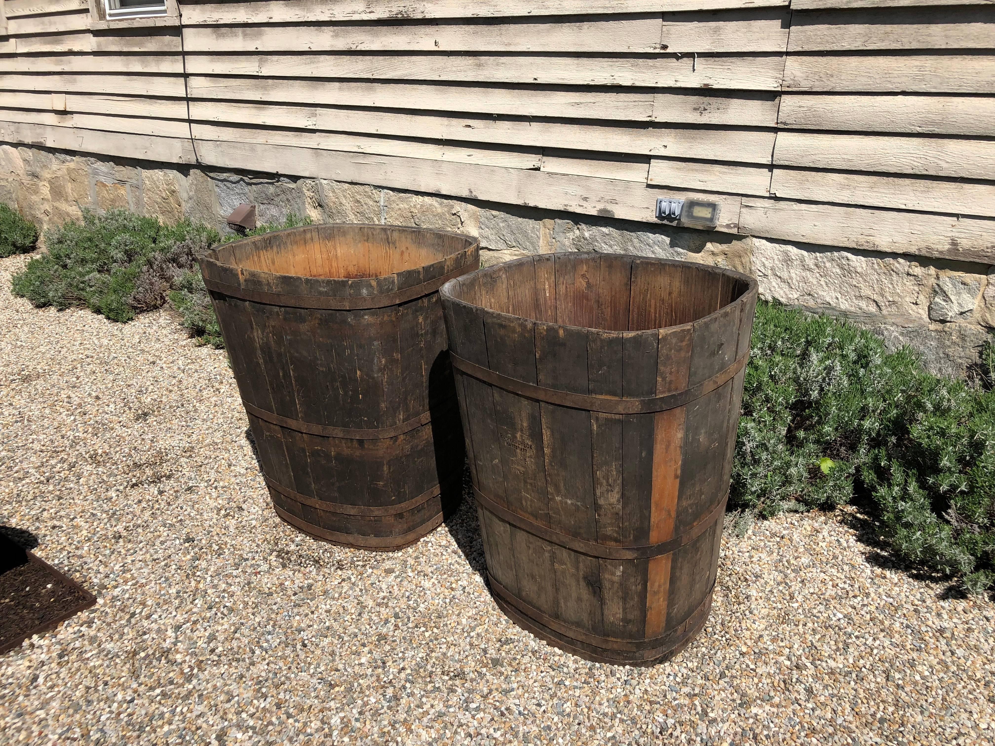 French Pair of Large Signed Alsatian Wooden Master Grape Collection Tub Planters #1 For Sale