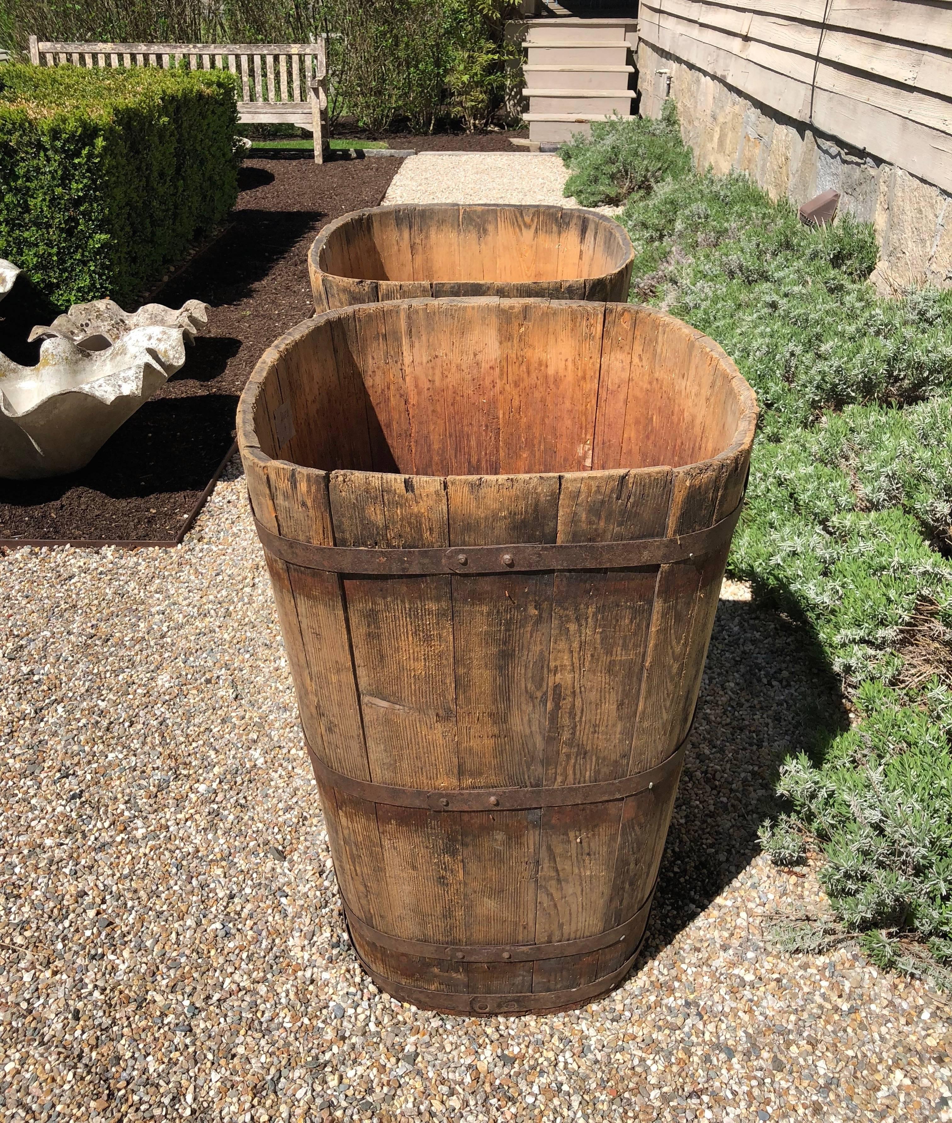 Hand-Crafted Pair of Large Signed Alsatian Wooden Master Grape Collection Tub Planters #3
