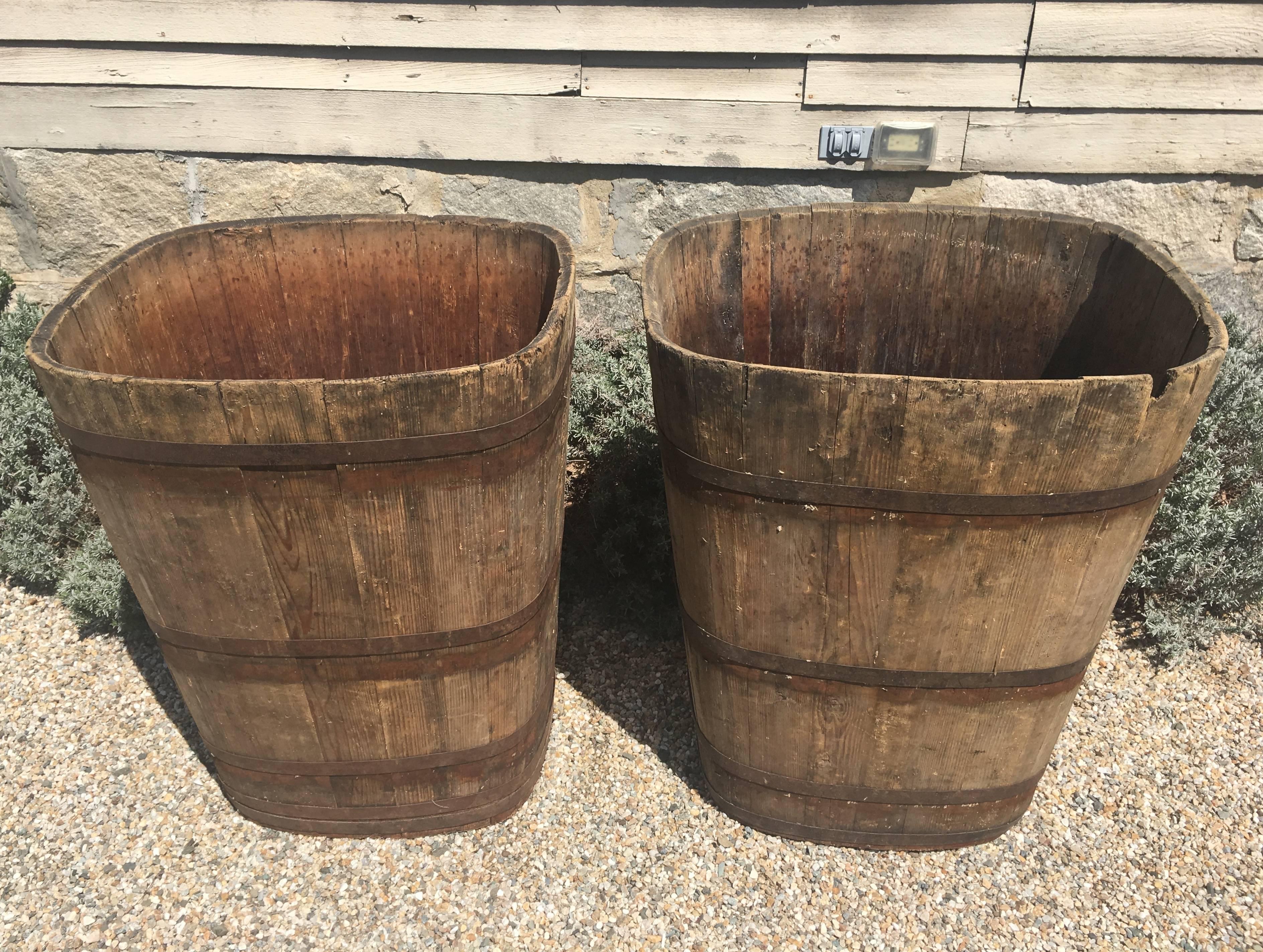 Hand-Crafted Pair of Large Signed Alsatian Wooden Master Grape Collection Tub Planters #4 For Sale