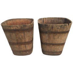 Pair of Large Signed Alsatian Wooden Master Grape Collection Tub Planters #4