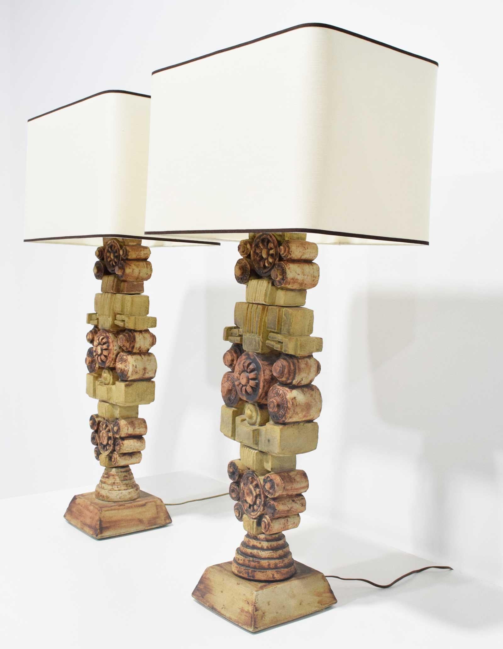 Mid-Century Modern Pair of Large Signed Bernard Rooke Table Lamps, England, 1970s