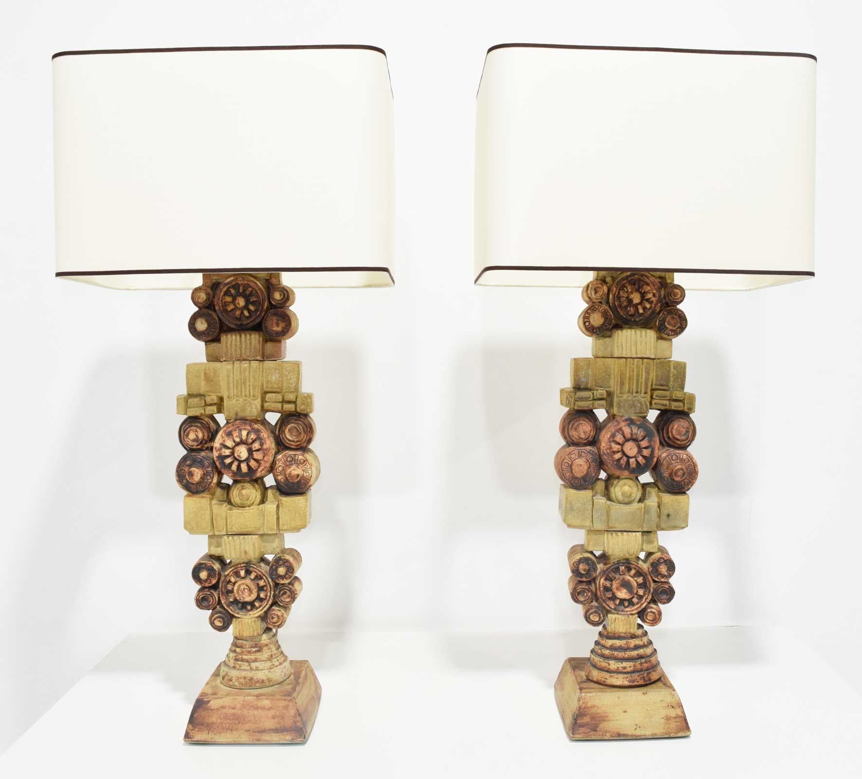 Pair of Large Signed Bernard Rooke Table Lamps, England, 1970s In Excellent Condition In Dallas, TX