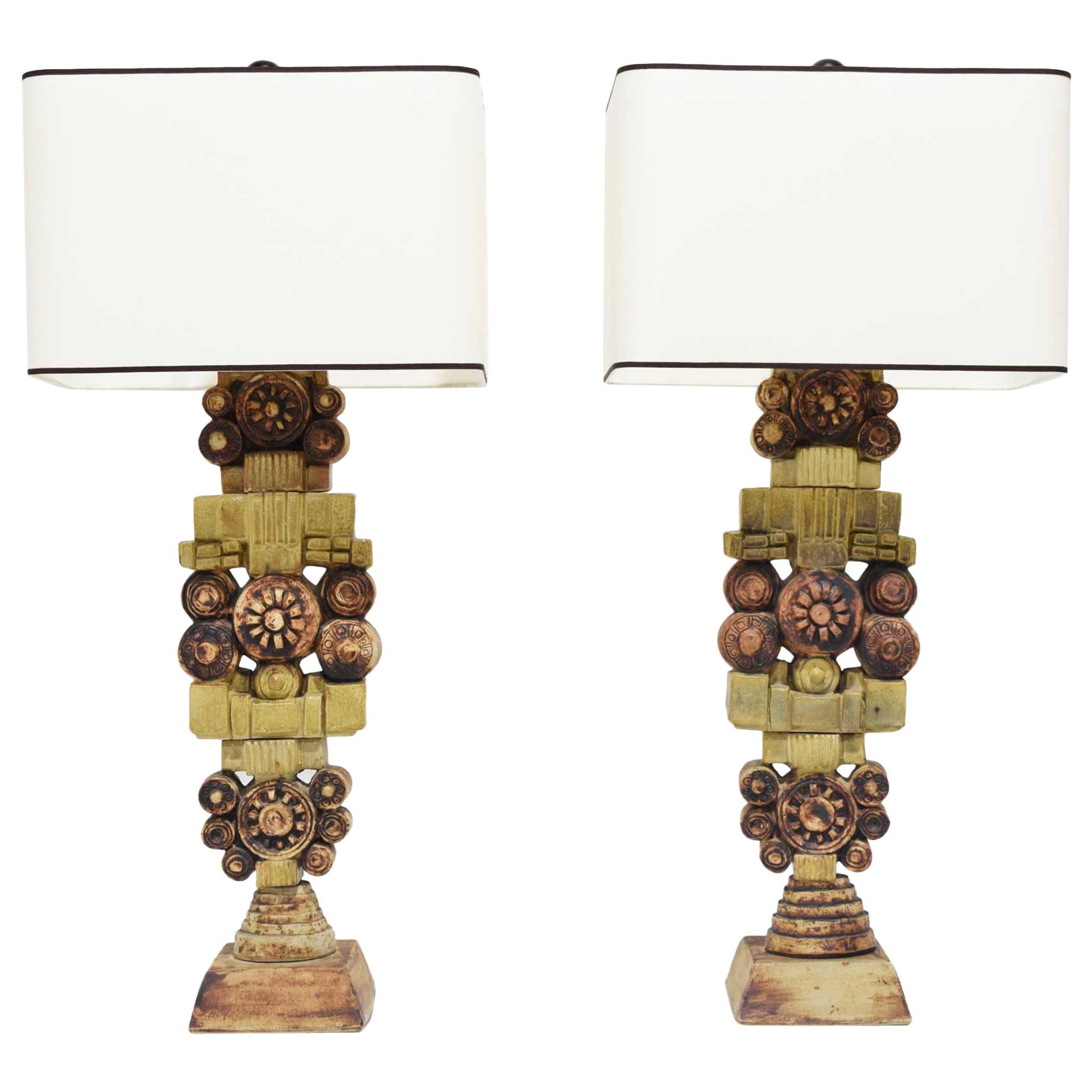 Pair of Large Signed Bernard Rooke Table Lamps, England, 1970s