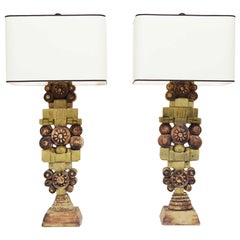 Pair of Large Signed Bernard Rooke Table Lamps, England, 1970s
