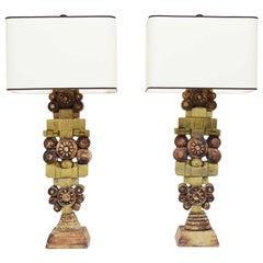 Pair of Large Signed Bernard Rooke Table Lamps, England, 1970s