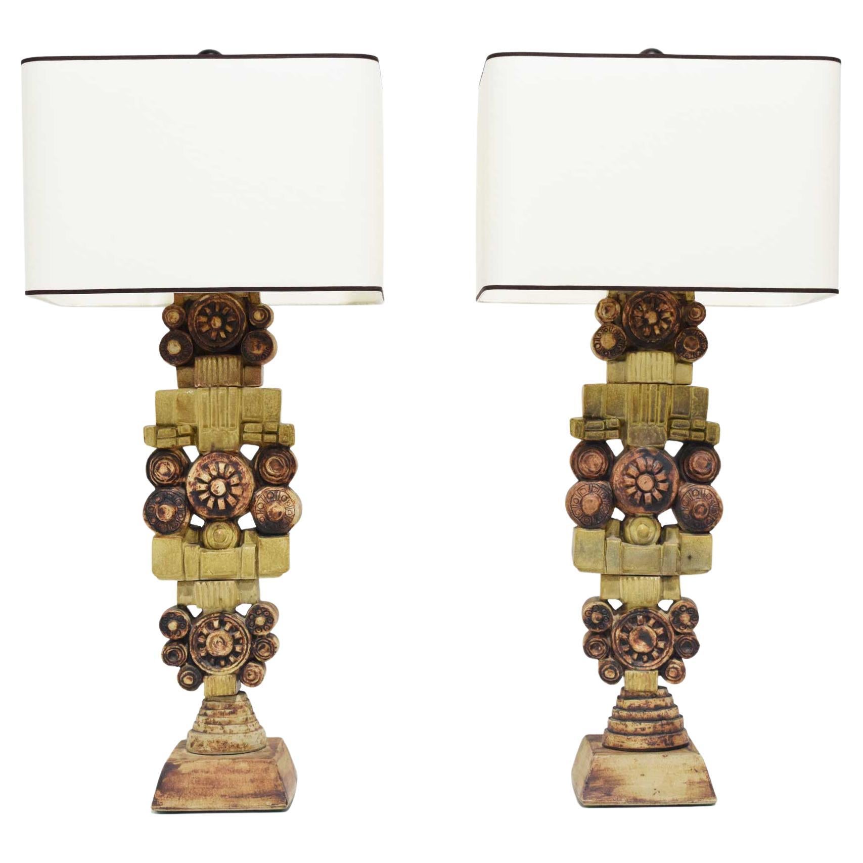 Pair of Large Signed Bernard Rooke Table Lamps, England, 1970s