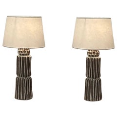 Pair of Large 'Sillons' Pottery Lamps with Parchment Shades by Design Frères