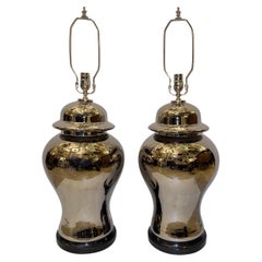 Pair of Large Silver Glaze Porcelain Lamps